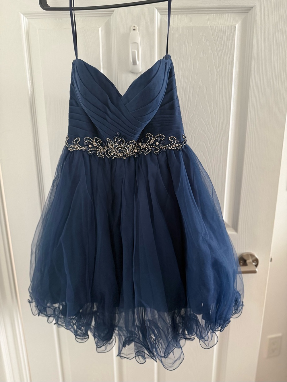Rianna Couture Navy Blue Strapless Beaded Tulle Dress – Tailored to Size 6